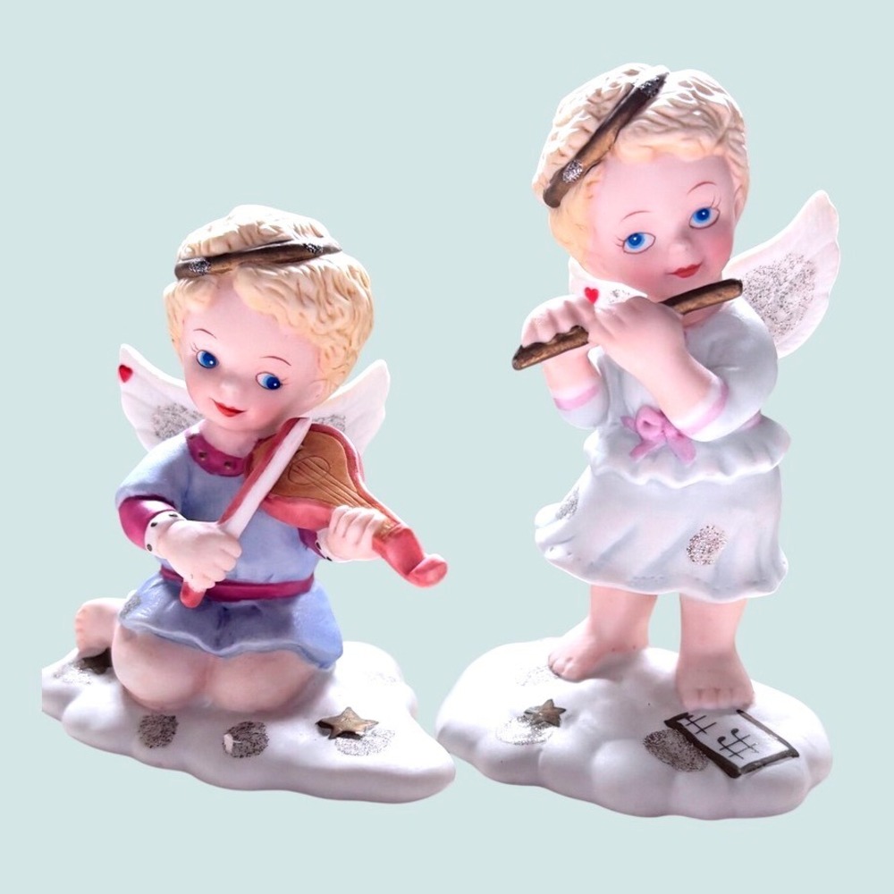 Vintage Bronson Tender Hearts Angel Figurines Lot of 2 Stevenson 1995 1996